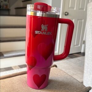 30oz Stanley Red and Pink Heart Handle Tumbler